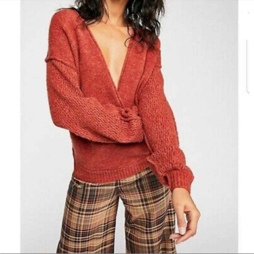 Rust Free People Wrap Sweater